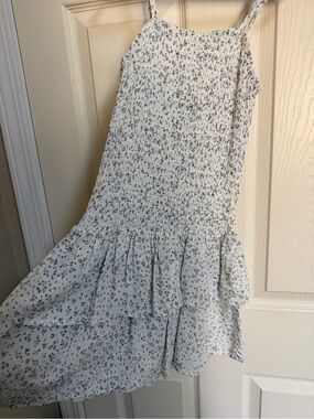 H&M White Girls Sundress with Blue and Olive Floral Print